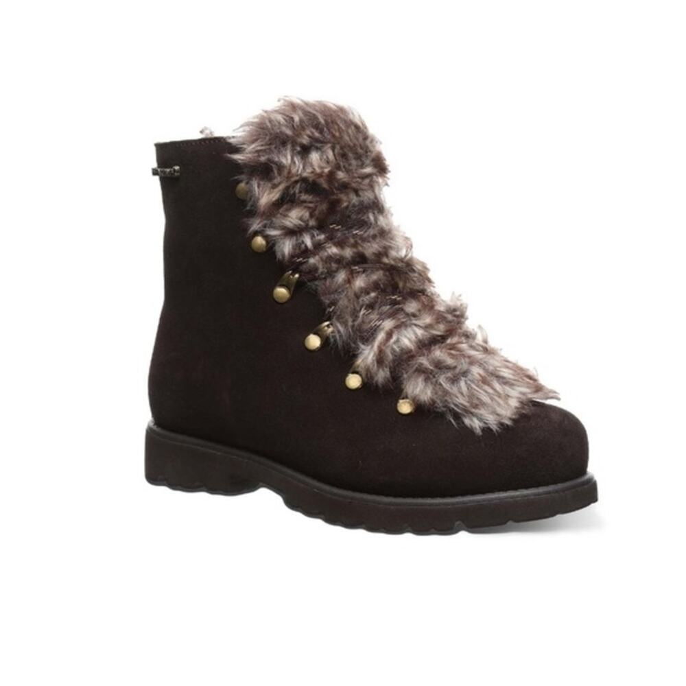 Women's Brown Faux Fur Trim Suede Ankle Boot